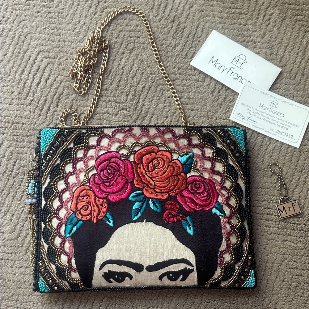 Mary Frances Floral Embroidered Clutch with Chain